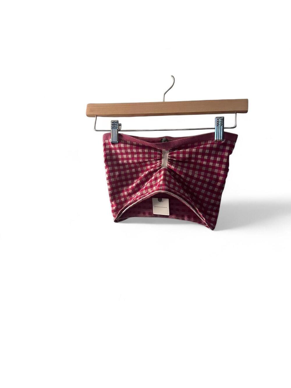 Anthropologie Pink Gingham Ruched Bandeau Tube Top XXS/XS NWT